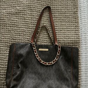 MICHAEL Michael Kors Black and Brown Tote with Gold Chain Accent